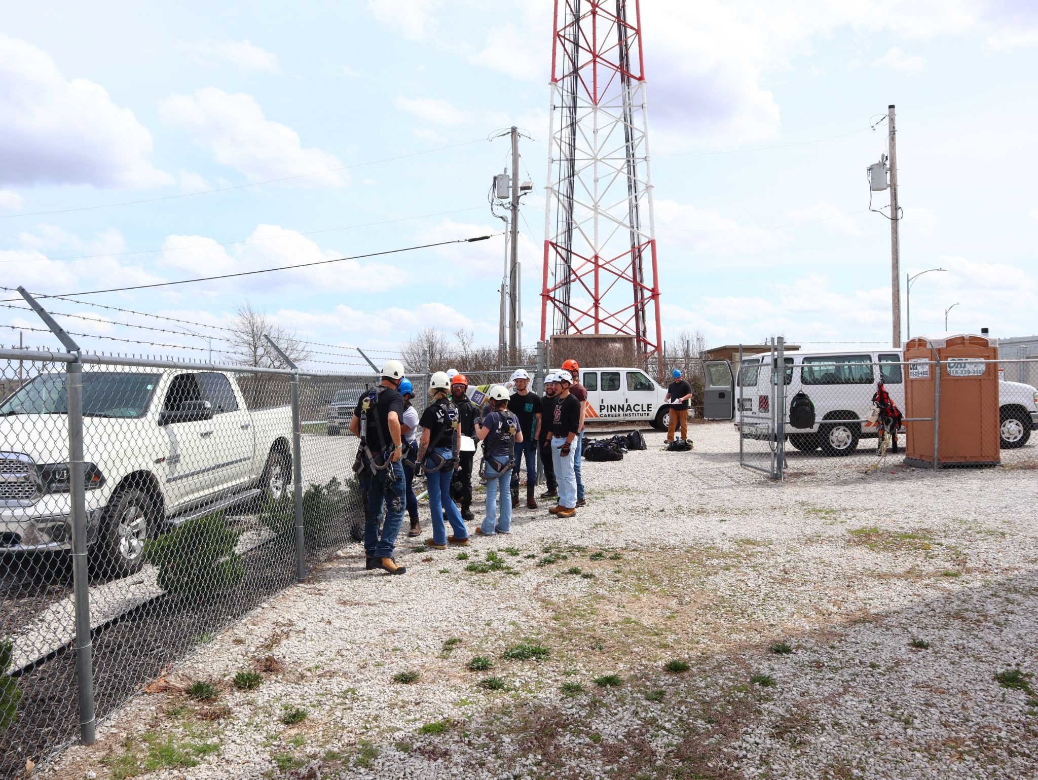 Pinnacle Career Institute students at the outdoor climbing lab.