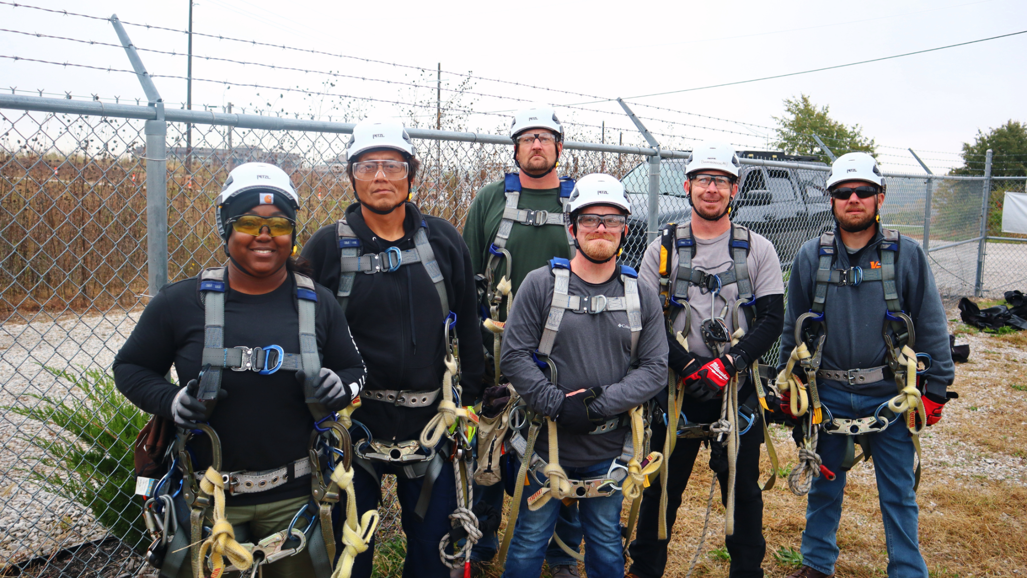 Tower Technician students at Pinnacle Career Institute at the outdoor climbing lab in Kansas City, Missouri